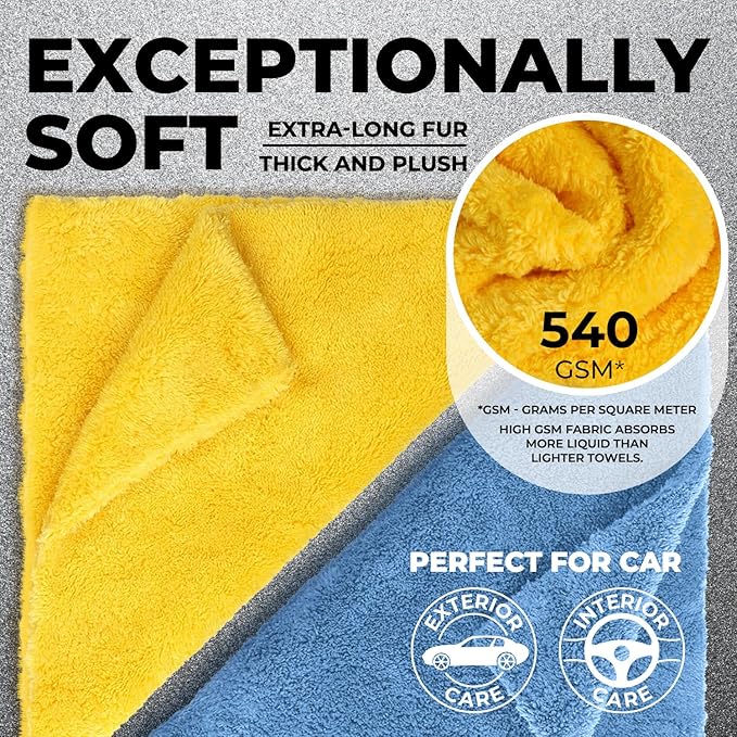 Super Soft Microfiber Towels for Cars - Edgeless - 6pk (12”x12”) - Premium Scratch-Free Towel - Great for Drying, Detailing, Polishing, Buffing - Ultra Absorbent Microfiber Cleaning Cloths for Car
