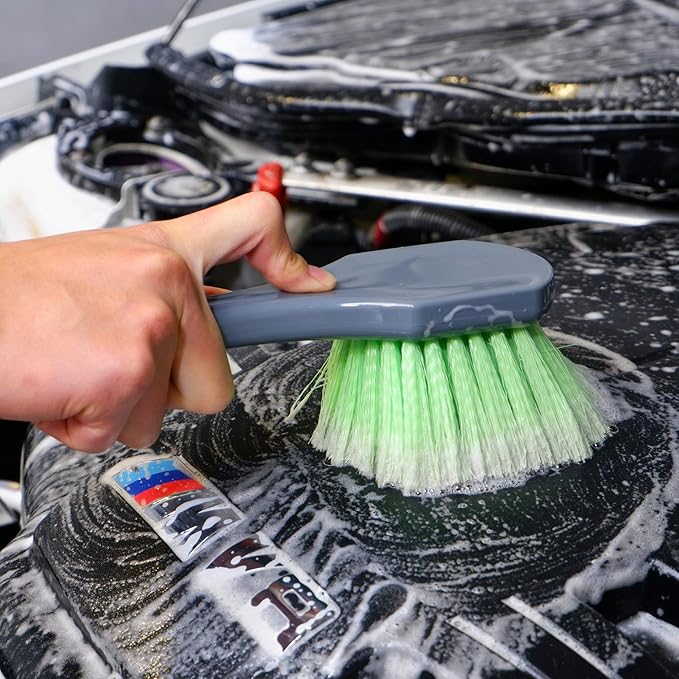 7PACK Car Engine Bay Details Cleaning Kit, Soft-bristled Engine Surface Brush,Long&Slim Bendable Brush, Edgeless Drying Towel,Finger Microfiber Applicator, Deep Cleans Engine Bay Hard to Reach Place