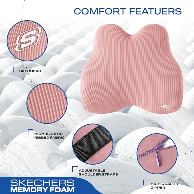 Skechers Women’s Lumbar Pillow,Memory Foam Lumbar Support Pillow for Office,Chair Lower Back Pain Relief Lumbar Pillow,Ergonomic Design Back Support Pillow for Office Chair,Car,Home,Travel,Pink