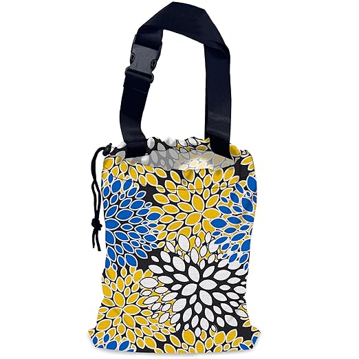 Chrysanthemum Car Trash Bag,Aster Flowers Hanging Drawstring Car Garbage Bag,Waterproof Canvas Car Back Seat Organizer with Adjustable Buckle,for Vehicles,SUVs,Camping,Road Trips