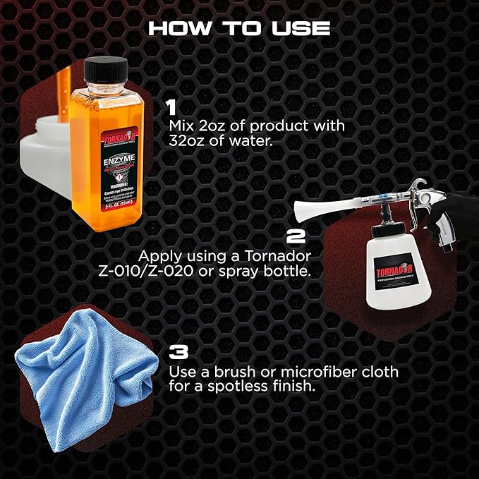 Tornador TC-ENZYME Multi-Purpose Enzyme Cleaner 2oz 3-Pack | Heavy-Duty Spot & Stain Remover with Odor Control | Use Black, Classic, or TornadorMAX Tools or Spray Bottle