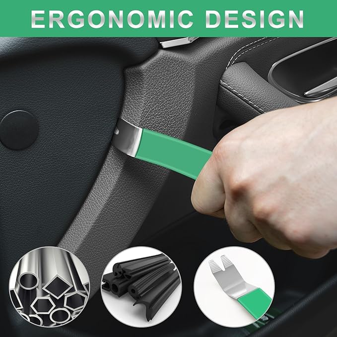 11 PCS AutoTrim Removal Tool Kit, Metal Pry Tool Auto Fastener Remover Pry Bar Set Trim Remover Kits for Vehicle Door Panel, Audio Radio Panel, Dashboard Repair Kit Green