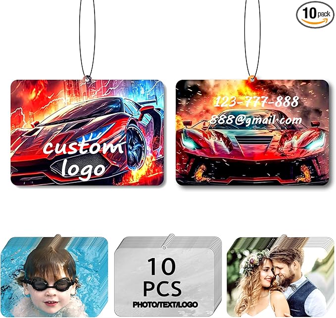 10-100Pcs Custom Logo Air Freshener for Car Bulk,Wholesale Personalized Double-Sided Car Air Fresheners with Photo Text Logo (10 Horizontal Rectangle)