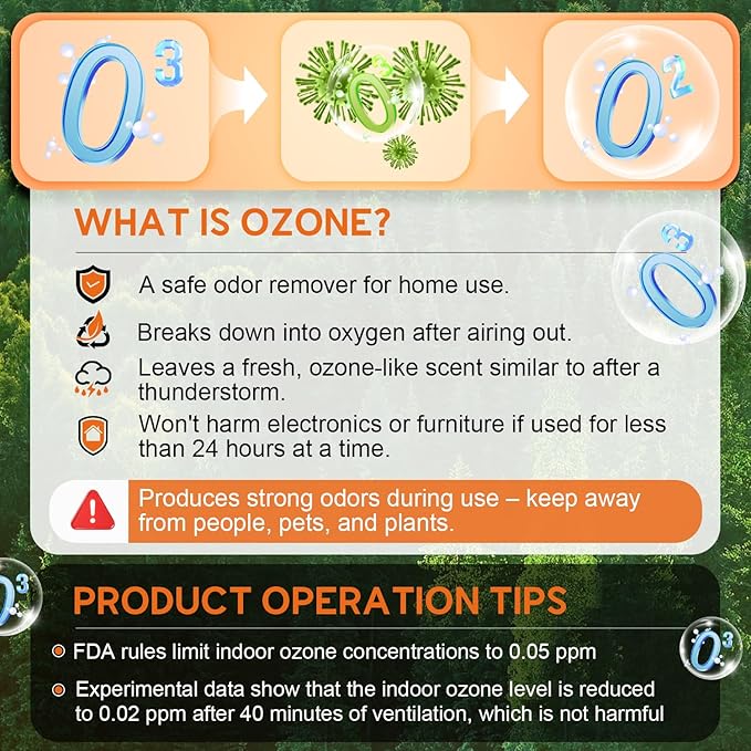 0zone Generator 80000mg - O3 Air Purifier for Home & Car, Ozone Machine Odor Removal for Smoke & Pet (Orange)