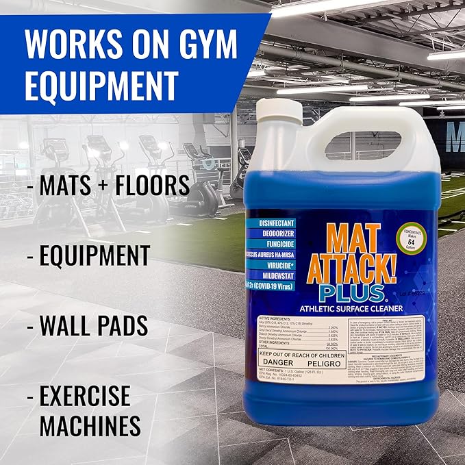 Dollamur Mat Attack! PLUS® Gym & Yoga Mat Cleaner, Hygienic Cleaner for Rubber Flooring, Wrestling Mats, and Fitness Floors-Gallon