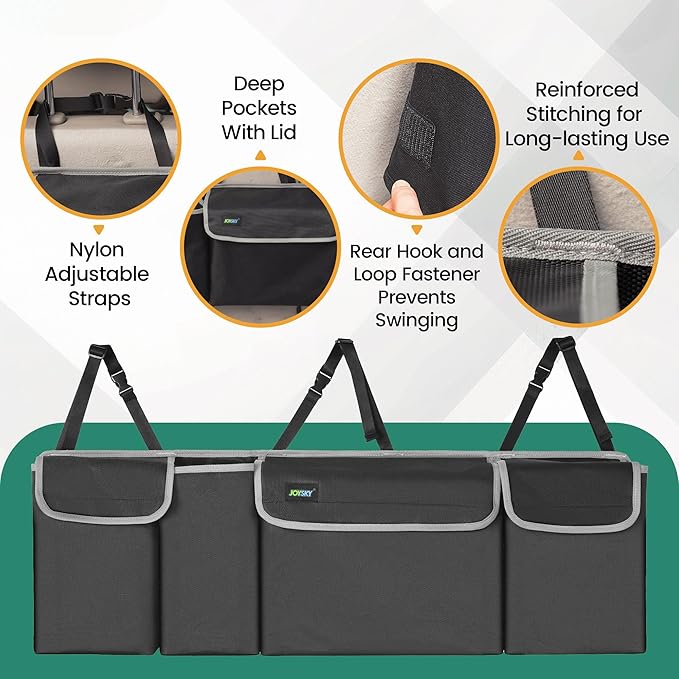JOYSKY Car Trunk Organizer for SUV, Backseat Hanging Trunk Organizer for Jeep, Hatchback, MPV, Large Capacity Seat Back Storage Bag, Made of High Density Fabric, Space-saving Car Interior Accessory