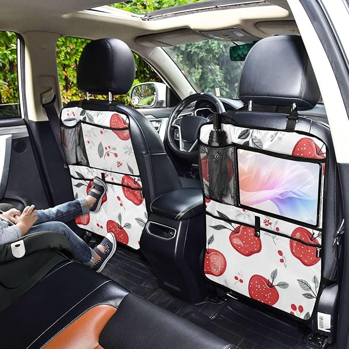 Red Apples 2 Pack Backseat Car Organizer with Storage Pockets Seat Back Organizers for Kids Kick Mats Backseat Protector Automotive