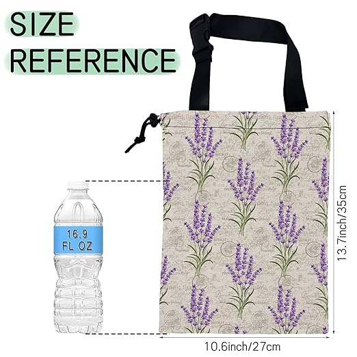 Lavender Flower Car Trash Bag,Hanging Drawstring Car Garbage Bag,Waterproof Canvas Car Back Seat Organizer with Adjustable Buckle,for Vehicles,SUVs,Camping,Road Trips