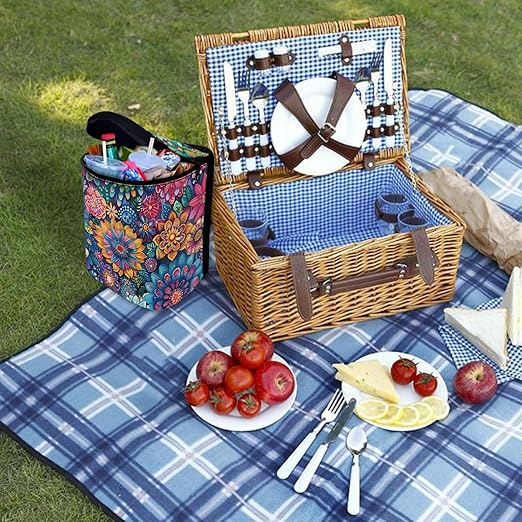 Vintage Boho Flower Car Trash Can with Lid Leak Proof Auto Trash Bag Hanging Vehicle Garbage Can Multipurpose Storage Container for Back Seat Road Trip