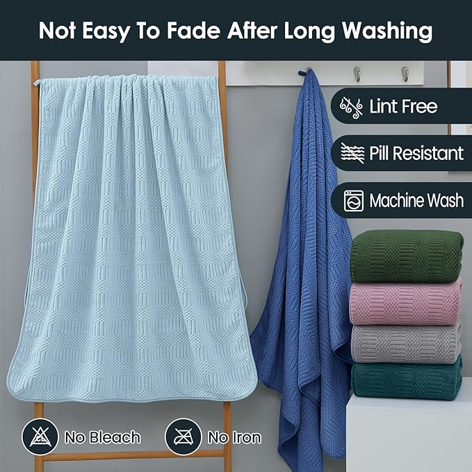 JML Microfier Bath Towels Set of 2, Large Microfier Body Towel for Adult, 30" x 60", Oversized, Soft, Super Absorbent, Fast Drying, Use for Sauna,Gym,Sport, Fitness, Yoga, Diamond Cross Grid Teal
