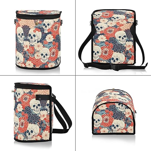 MNSRUU Car Trash Can with Lid, Flowers and Skulls Car Trash Bag Hanging Organizers and Storage for Front Back Seat, Leak-Proof Trash Bin