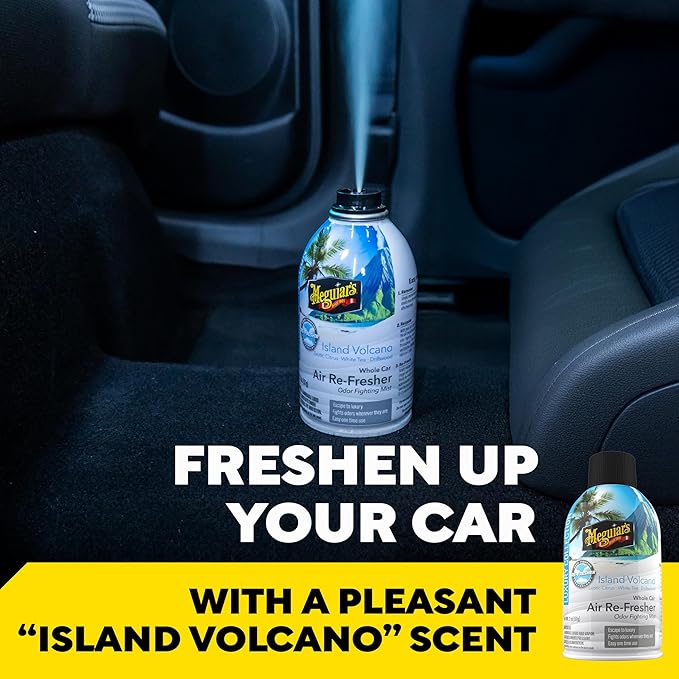 Meguiar's Car Air Refresher Odor Fighting Mist – Island Volcano, Long-Lasting Car Freshener Fights Strong & Unwanted Vehicle Smells Renewing Interiors with a Luxurious & Refreshing Scent, 2oz Aerosol