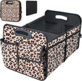 Trunk Organizer, Collapsible Trunk Organizers and Storage, Car Accessories for Women and Men, Multi-Compartment Trunk Storage Organizer for SUV, Car, Mini-Van, Leopard Print