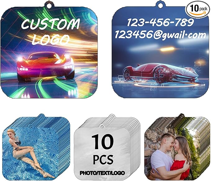 10/20/50/100Pcs Custom Logo Air Freshener for Car Bulk,Wholesale Personalized Double-Sided Car Air Fresheners with Photo Text Logo (Square 10Count)