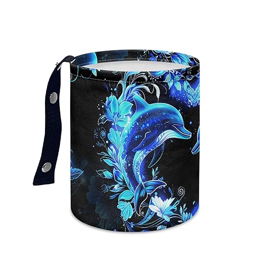 Cute Car Trash Can Blue Dolphin Flowers Print Automotive Accessories for Interior Organizer Truck SUV RV Vehicle Home Office Small Portable Hanging Garbage Bags