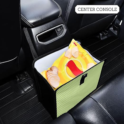 Green Stripes Car Trash Can Foldable Hanging Waterproof Medium Automotive Garbage Cans Trash Bin Storage Bag Car Dustbin Organizer Accessories Large 11x11x5.9