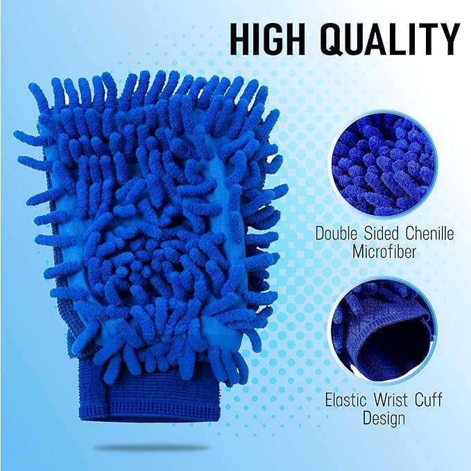 Ultra Plush Microfiber Car Wash Mitt - Scratch-Free, Lint-Free, Extra Absorbent, Machine Washable - Detailing Chenille Cleaning Mitt Perfect for Cars, Trucks, Motorcycles, and Household Surfaces