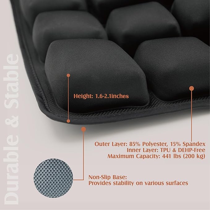 Inflatable Seat Cushion for Airplane & Travel – Portable Inflatable Pad with Built-in Pump, Adjustable Firmness, Tailbone & Back Pain Support, Carry Bag Included