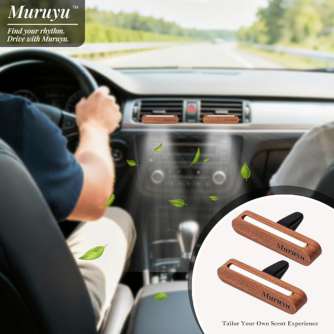 [2-Pack] Natural Sapele Wood Car Diffuser with Vent Clip, Refillable Car Air Freshener for your own Essential Oils (No Oils Included), Premium Auto Interior Accessories