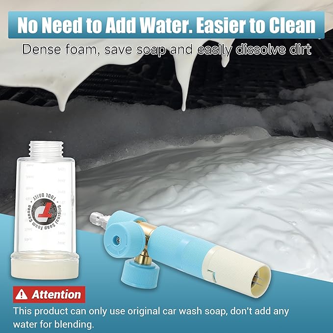Tool Daily Foam Cannon with Dual Connector Accessory, Original Soap Cannon for Pressure Washer, 5 Power Washer Nozzle Tips, 1/4 Inch Quick Connect