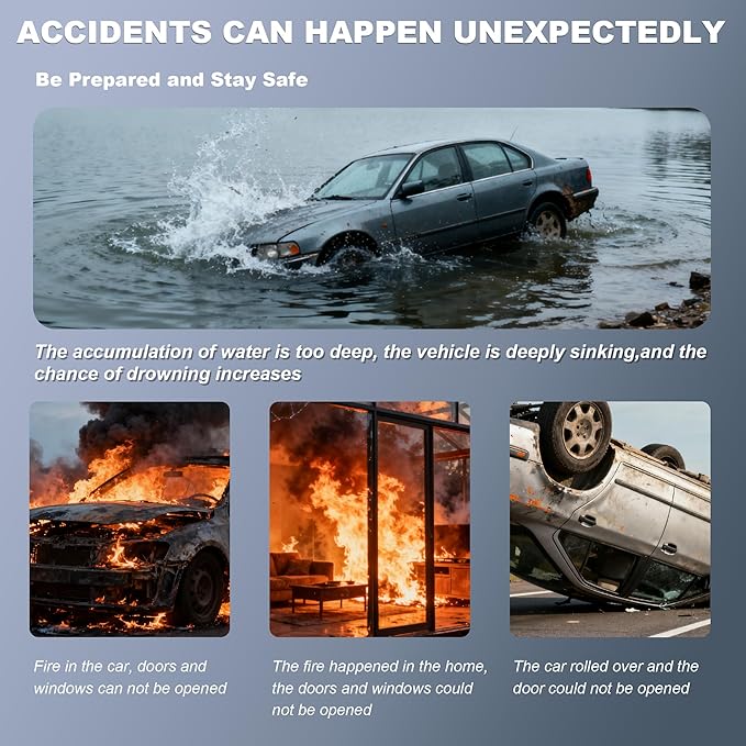 Upgraded 2026 Safe Hammer Glass Breaker Flashlight Car Parking Card, Seatbelt Cutter Window Breaker Emergency Escape Tool Glass Breaker Emergency Seat Belt Cutter (3 Pack (Blue, Red & Gray))