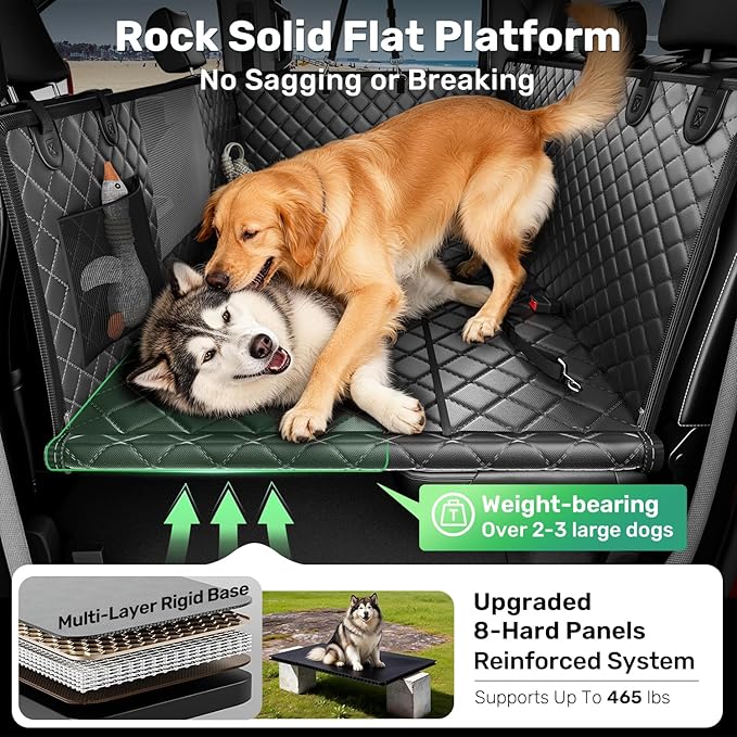 Zanch Heavy-Duty Dog Truck Seat Cover, Flat Solid Back Seat Extender for Multi Large Dogs, Hard-Base Supports 450 lb, Waterproof Hammock Protector, XL for Full-Size Crew Cab Trucks & SUVs, Black