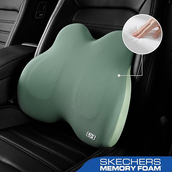 Skechers Women’s Lumbar Pillow, Memory Foam Lumbar Support Pillow for Office,Chair Lower Back Pain Relief Lumbar Pillow,Ergonomic Design Back Support Pillow for Office Chair,Car,Home,Travel,Green
