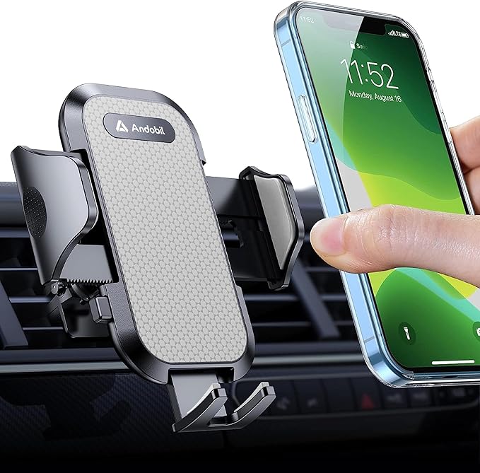 andobil 2025 Upgraded Car Phone Holder Mount for Vent, Military Sturdy Metal Clip Air Vent Phone Holder for Your Car Easy Used Cell Phone Car Mount for iPhone 16 15 14 13 12 Pro Max Samsung Grey