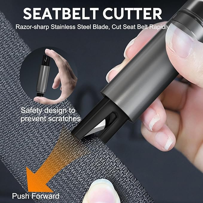 Safehammer - 3-in-1 Upgraded Safe Hammer Glass Breaker Under Water, Car Hammer Seatbelt Cutter Window Breaker & Survival Whistle Emergency Escape Tool, Safehammer Glass Breaker for All Cars (2PCS)