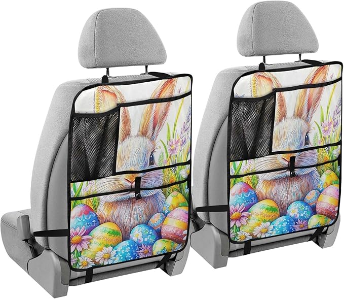 Colorful Bunny Eggs 1 Pack Backseat Car Organizer with Storage Pockets Seat Back Organizers for Kids Kick Mats Backseat Protector Automotive