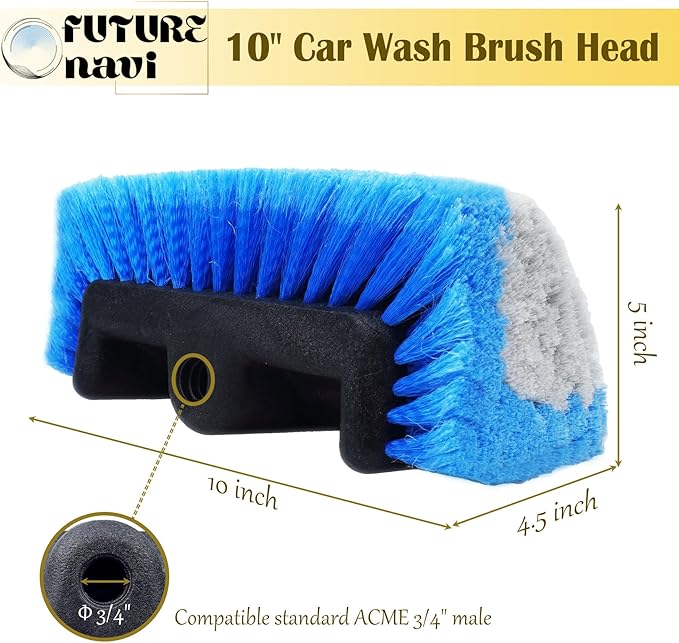 10" Car Wash Brush 5-Sided Head with Soft Detailing Bristle for Cleaning Exterior, Wash Equipment for Truck, SUV, RV, Camper, Deck Boat, Van, Home Washing, Two-in-one Colors: Blue and Gray.