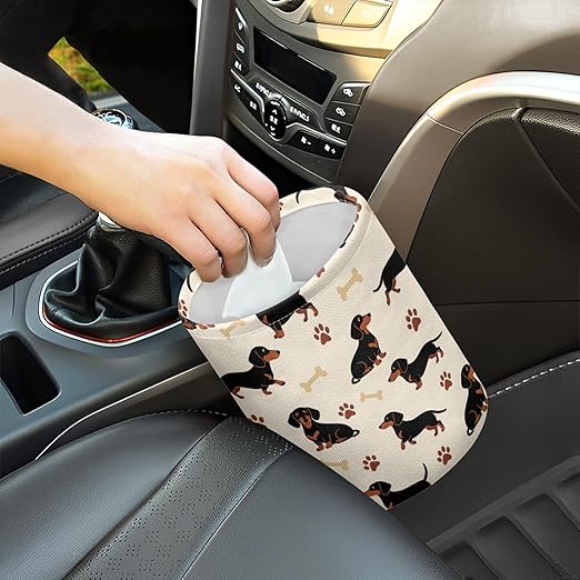Cute Car Trash Can Dachshund Print Automotive Accessories for Interior Organizer Truck SUV RV Vehicle Home Office Small Portable Hanging Garbage Bags