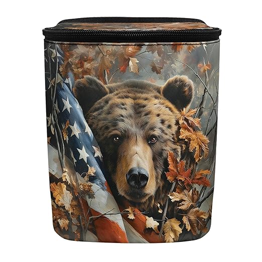 Camo Bear Car Trash Can Leak-Proof Car Trash Bin American Flag Collapsible Portable Auto Garbage Bag Large Capacity Trashcan Storage Bag Organizer
