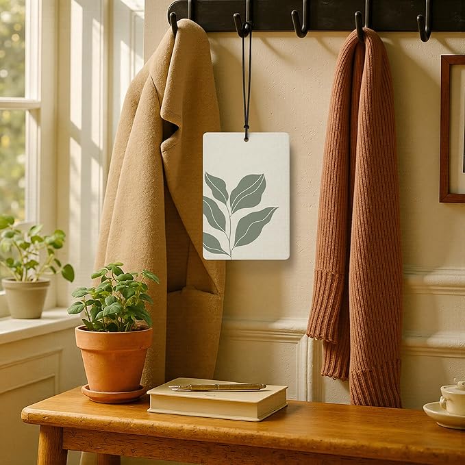 Boho Green Car Air Freshener 4 Pcs, Mid Century Modern Sun Moon Mountain Plant Striped Air Freshener Hanging for Cars Books Closet Drawer, Green Car Accessories for Women Men