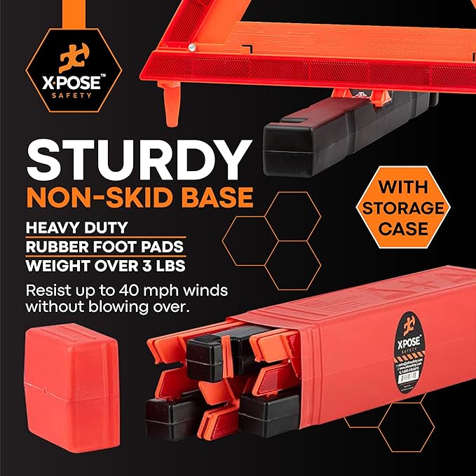 Xpose Safety Reflective Emergency Triangles – 12 Kits (36 Triangles) – DOT Approved Roadside Car Safety Warning Reflectors – Red & Orange Automotive Vehicle Hazard Visibility Markers