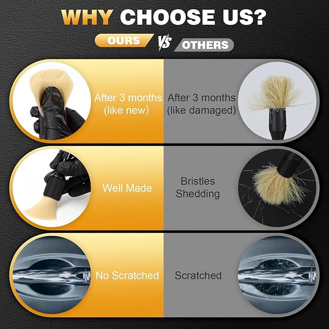 10Pcs Car Detailing Brush Set,Boars Hair Car Cleaning Detail Brush kit,Ultra Soft No Scratch Car Dust Brush,Car Interior Detailing Brushes Kit,Detail Brushes Car Detailing for Interior Exterior(black)