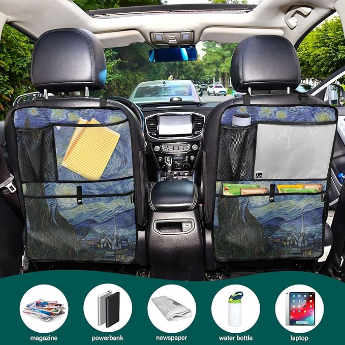 1 Pack Backseat Car Organizer with Storage Pockets Seat Back Organizers for Kids Kick Mats Backseat Protector Automotive Starry Night