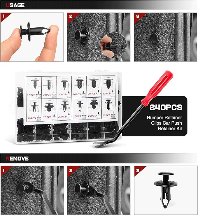 Nilight 480pcs Car Retainer Clips & Fastener Remover with 12 Most Popular Sizes Auto Push Pin Rivets Set -Door Trim Panel Clips for Toyota GM Ford Honda Acura Chrysler