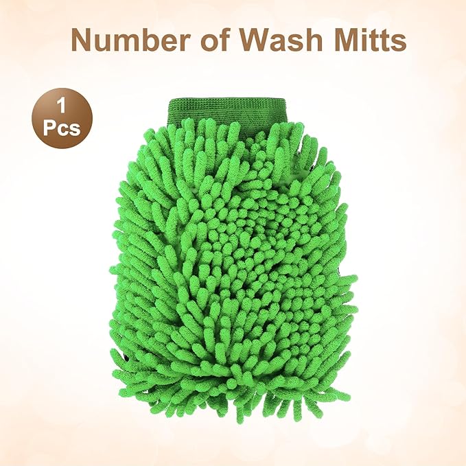 HARFINGTON Chenille Microfiber Car Wash Mitts 9.8" x 7.9" Scratch Free Wash Gloves Absorbent Double Sided Plush Cleaning Drying Mitts for Car Washing Home Clean, Green