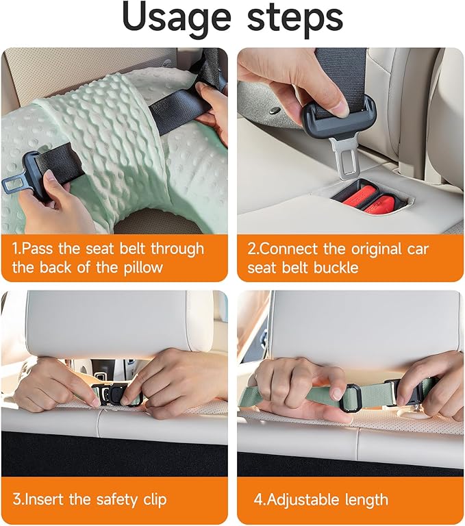 BEBAS U-Shaped Kids Travel Pillow for Car - Comfortable Neck and Head Support Pillow for Sleeping on Long Trips, Cute Cartoon Design, Ideal for Car Seats, Booster and Home Use, Great Gift Idea（Green）