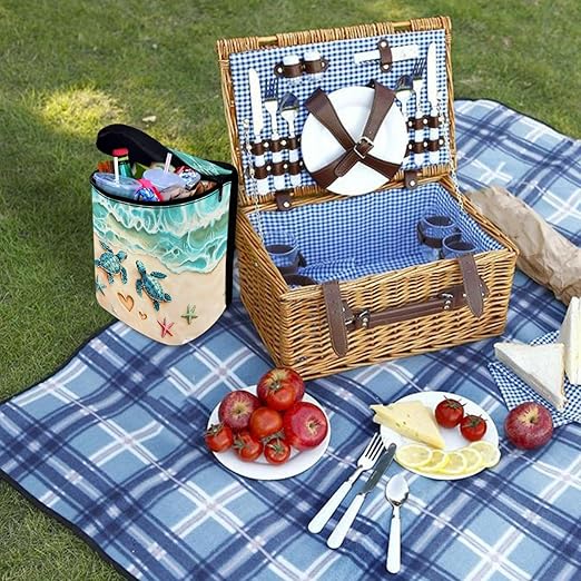 Sea Turtle Car Trash Can Organizers Garbage Bag Hanging Garbage Can Leakproof Car Trash Bin Multipurpose Bag Basket Seaside Style Automotive Accessories Decor Organizers Bag