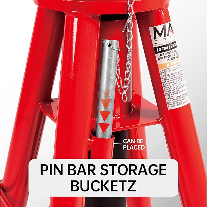 10 Ton (20,000 lbs) Capacity Heavy-Duty Medium Profile Pin Type Adjustable Jack Stand for Trucks & Equipment, 1 Pair