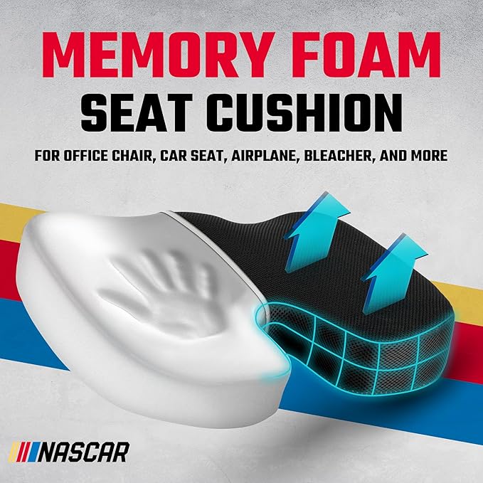 NASCAR Seat Cushion | Ergonomic U-Shape with Memory Foam for Tailbone, Sciatica, & Back Pain Relief | Breathable 3D Air Mesh Material w/Non-Slip Rubber Bottom | for Car, Office, Home, Travel | Black
