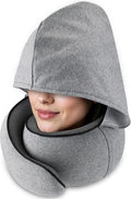 Travel Pillow with Hood (Light Gray) - for Airplane Travel and Car Ride Nap, Foldable Hood, Slow-Rebound Memory Foam, 360 Ergonomic Design, Compact and Portable in Travel Bag