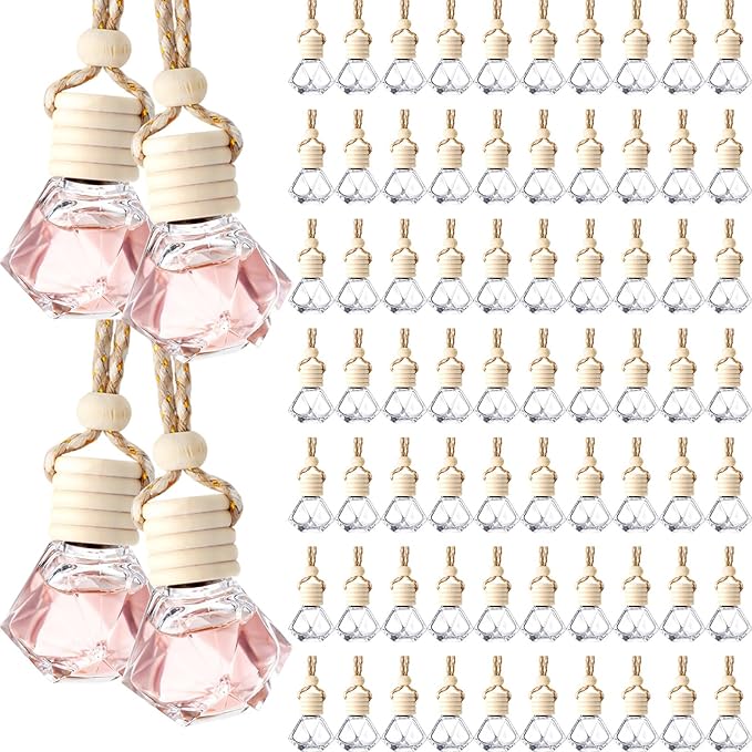 Zubebe 8ml 400pcs Hanging Air Freshener Diffuser Bottle Bulk Empty Glass Perfume Bottles Refillable Aromatherapy Essential Oils Pendant for Auto Interior Ornaments