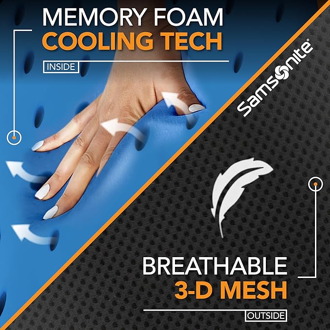 Samsonite Ergonomic Neck Pillow – Large Car Neck Pillow for Driving, Gel Memory Foam Cushion for Travel, Cooling Car Support Headrest for Road Trips, Fits Cars, SUV's, Trucks, and Desk Chairs, Black