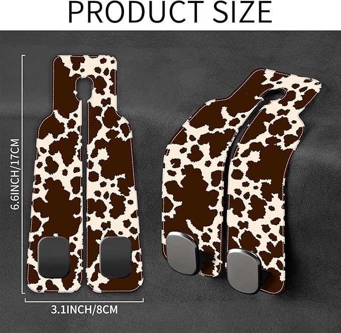 1 Pack Car Seat Headrest Hooks for Purses and Bags Camouflage Brown Cow Skin Bag Purse Holder for Car with Double Metal Hooks Car Purse Hanger Hanging Accessories