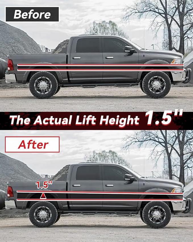 1.5" Rear Leveling Lift Kit Coil Spring Spacers for 2009-2024 Ram 1500 2WD 4WD, Rear Strut Spacers Suspension Leveling Kit