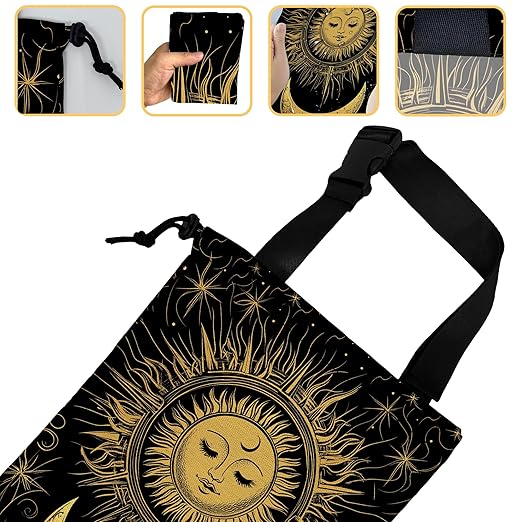 Vintage Sun and Moon Car Garbage Bag, Small Car Trash Bag Hanging,Drawstring Car Garbage Bag with Adjustable Buckle for Car Back Seat,SUVs,Camping,Road Trips