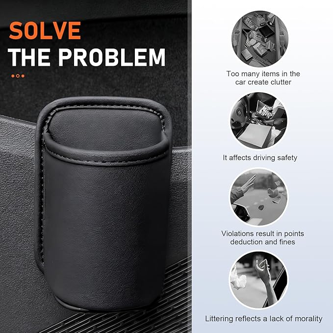 Car Door Cup Holder, Leather Backseat Cup Holder for Car, Multifunctional Clip On Storage Box for Beverage Phones Keys Snacks, Universal Storage Organizer Accessory (Black)